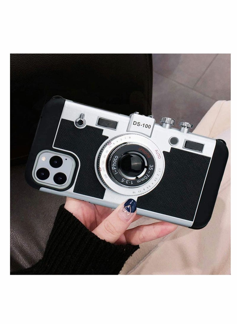 Y&D Phone Case, for iPhone 11 Pro 5.8 Camera Vintage Cover, Cute 3D Cool Unique Design PC Silicone Cover with Removable Neck Strap Lanyard Girls Women, Black, 1Pcs  - Image 4