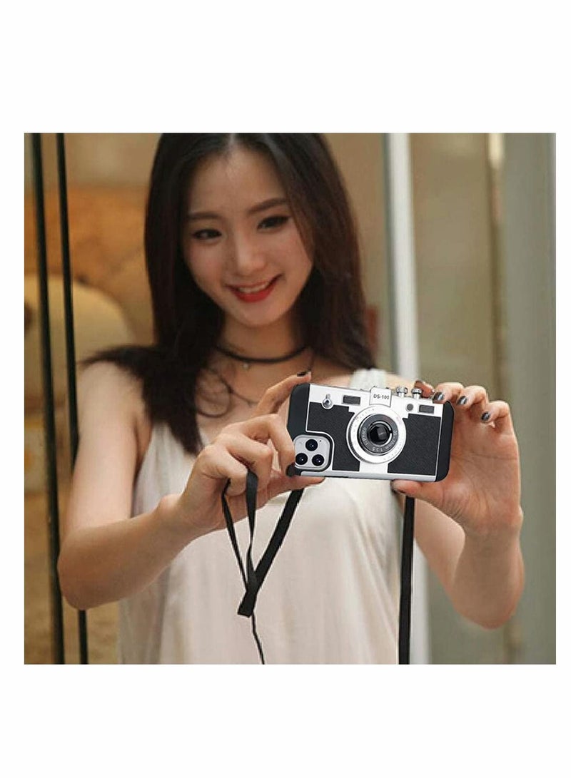 Y&D Phone Case, for iPhone 11 Pro 5.8 Camera Vintage Cover, Cute 3D Cool Unique Design PC Silicone Cover with Removable Neck Strap Lanyard Girls Women, Black, 1Pcs  - Image 5