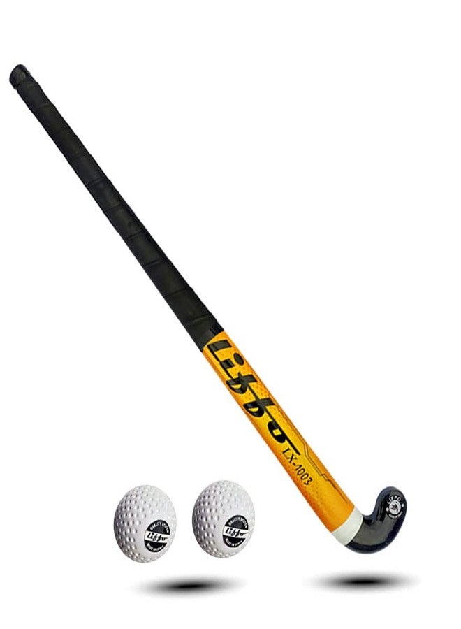 Liffo عصي هوكي ليفو® للرجال والنساء للتدريب ومستوى المبتدئين مع كرتين (L-36 Inc) (Yellow-Hockey-Two-Ball-Combo) - Image 1