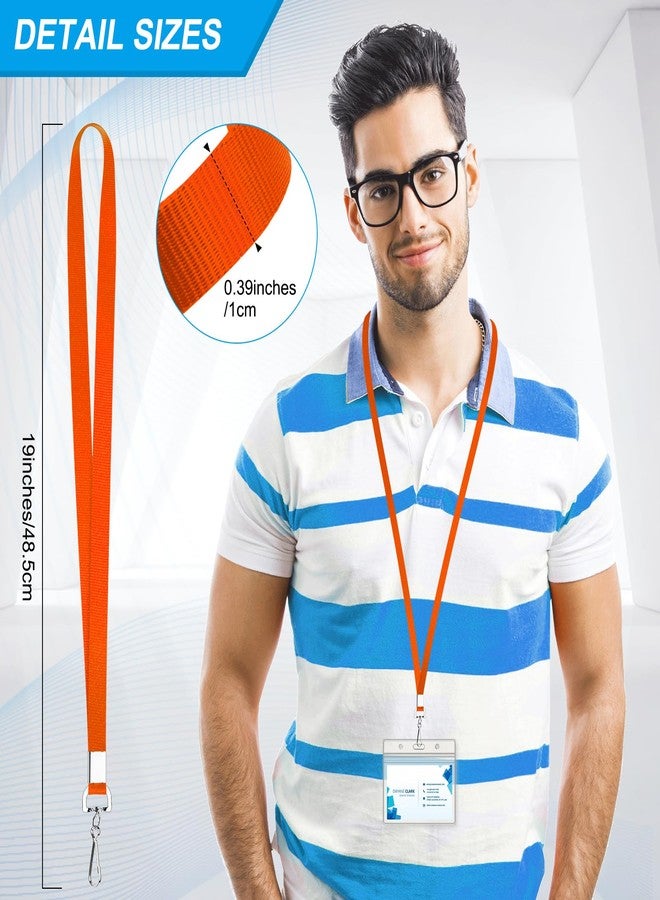 Maileto 50 Pack Orange Flat Lanyard for ID Badge Holder with Swivel Hook and Badge Clip - Image 3