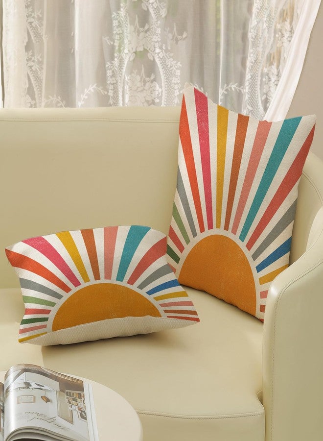GOLIANDA Summer Pillow Covers 18x18 Set of 2 Colorful Stripes Yellow Sunshine Throw Pillows Outdoor Boho Rainbow Sun Decorative Pillow Cases Linen Modern Farmhouse Cushion Case for Home Bedroom Decor - Image 4