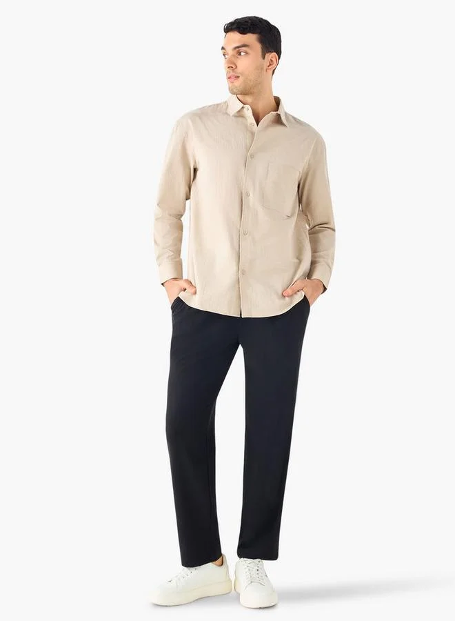 Iconic Iconic Regular Fit Textured Shirt with Collar and Long Sleeves