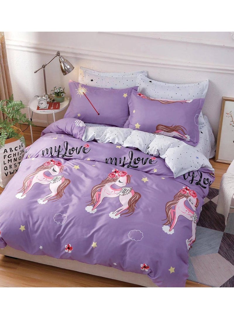 Single Size 4-Piece Cotton Bed Set – Duvet Cover 160x210 cm, Fitted Sheet 120x200+25 cm & 2 Pillow Covers – Soft Comfortable Bedding