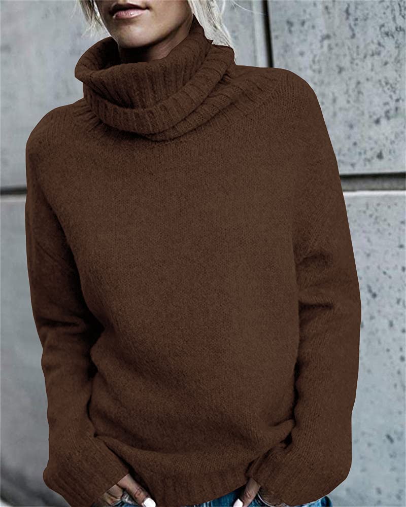 FISACE Womens Oversized Turtleneck Pullover Sweater Cable Knit Long Sleeve Sweater Tops A-Brown - Image 2