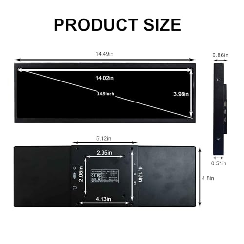 VSDISPLAY 14.5'' 14.5 Inch 2560x720 2K IPS LCD Monitor Stretched Bar Display for Computer PC Case GPU CPU Secondary Screen Monitor,Supports USB-C Video Input - Image 5