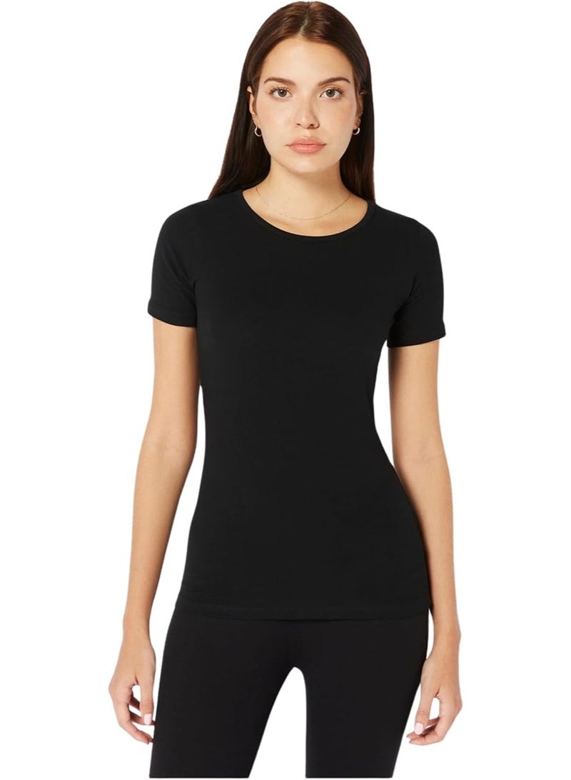 Comodo Women's Classic Crewneck Cotton Body Top, Short Sleeve, Casual Fitted Style - Image 1