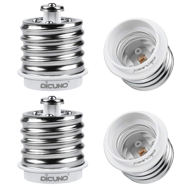 DiCUNO E39 to E26 Adapter Mogul E39 to Standard E26 Screw Base Light Bulb Socket Reducer Converter Maximum 200W and 165 Heat Resistant Lamp Socket Adapter 4Pack