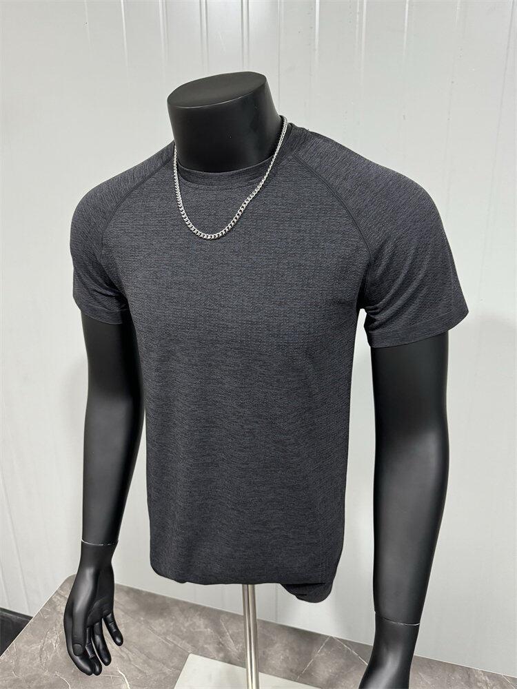 Seamless Jacquard Sports Short Sleeve Solid Color Quick-Drying Training Half Sleeve Fitness Stretch Slim Round Neck Top T-Shirt - Image 3
