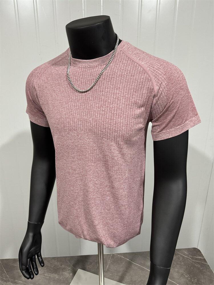 Seamless Jacquard Sports Short Sleeve Solid Color Quick-Drying Training Half Sleeve Fitness Stretch Slim Round Neck Top T-Shirt - Image 5