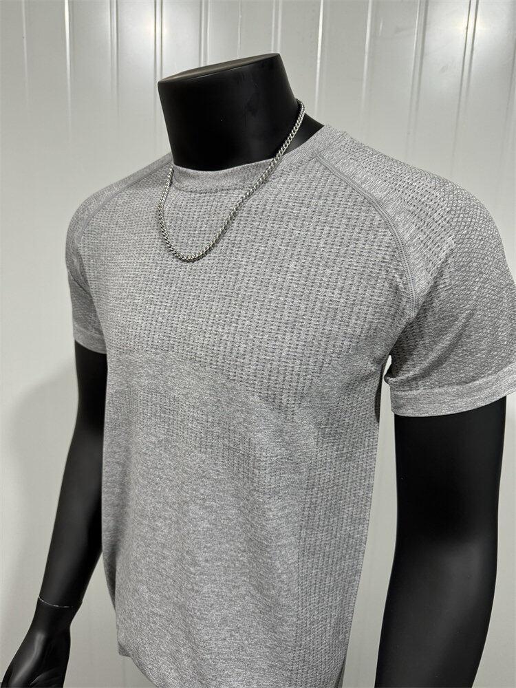 Seamless Jacquard Sports Short Sleeve Solid Color Quick-Drying Training Half Sleeve Fitness Stretch Slim Round Neck Top T-Shirt - Image 4