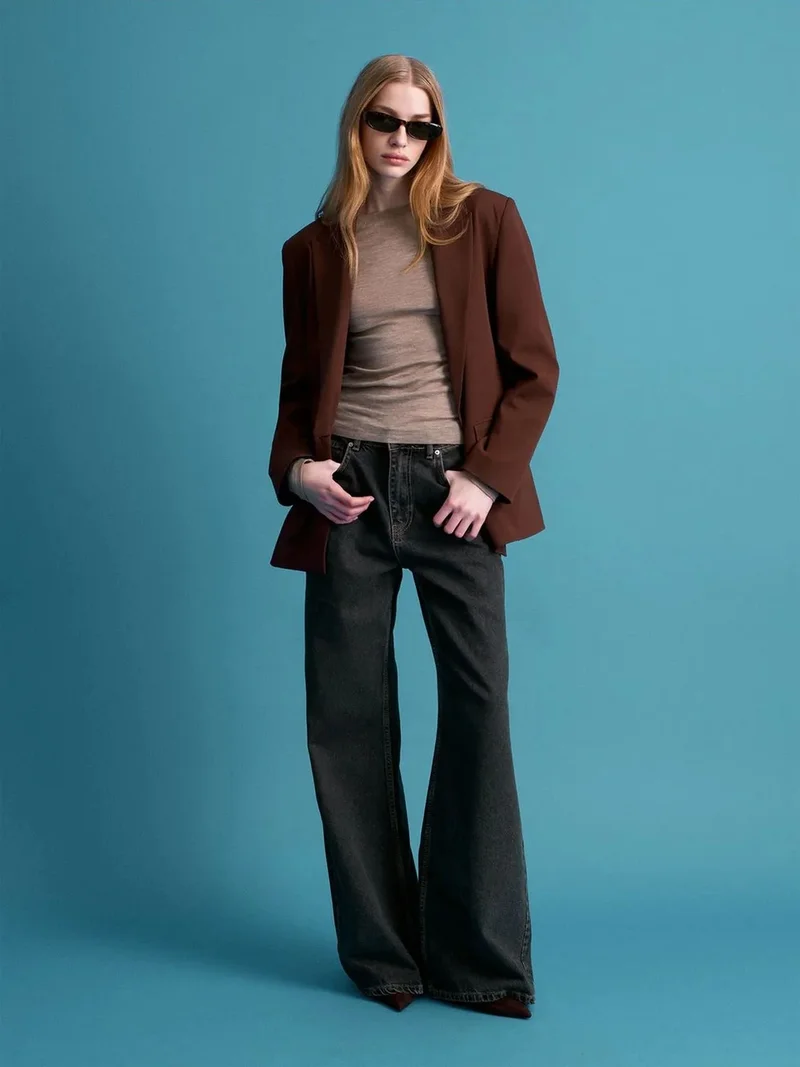 ديلفين Dilvin Oversized Long Crepe Blazer Jacket
