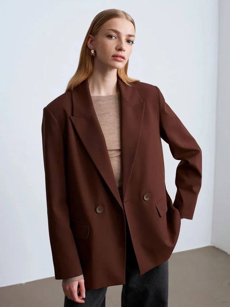 ديلفين Dilvin Oversized Long Crepe Blazer Jacket