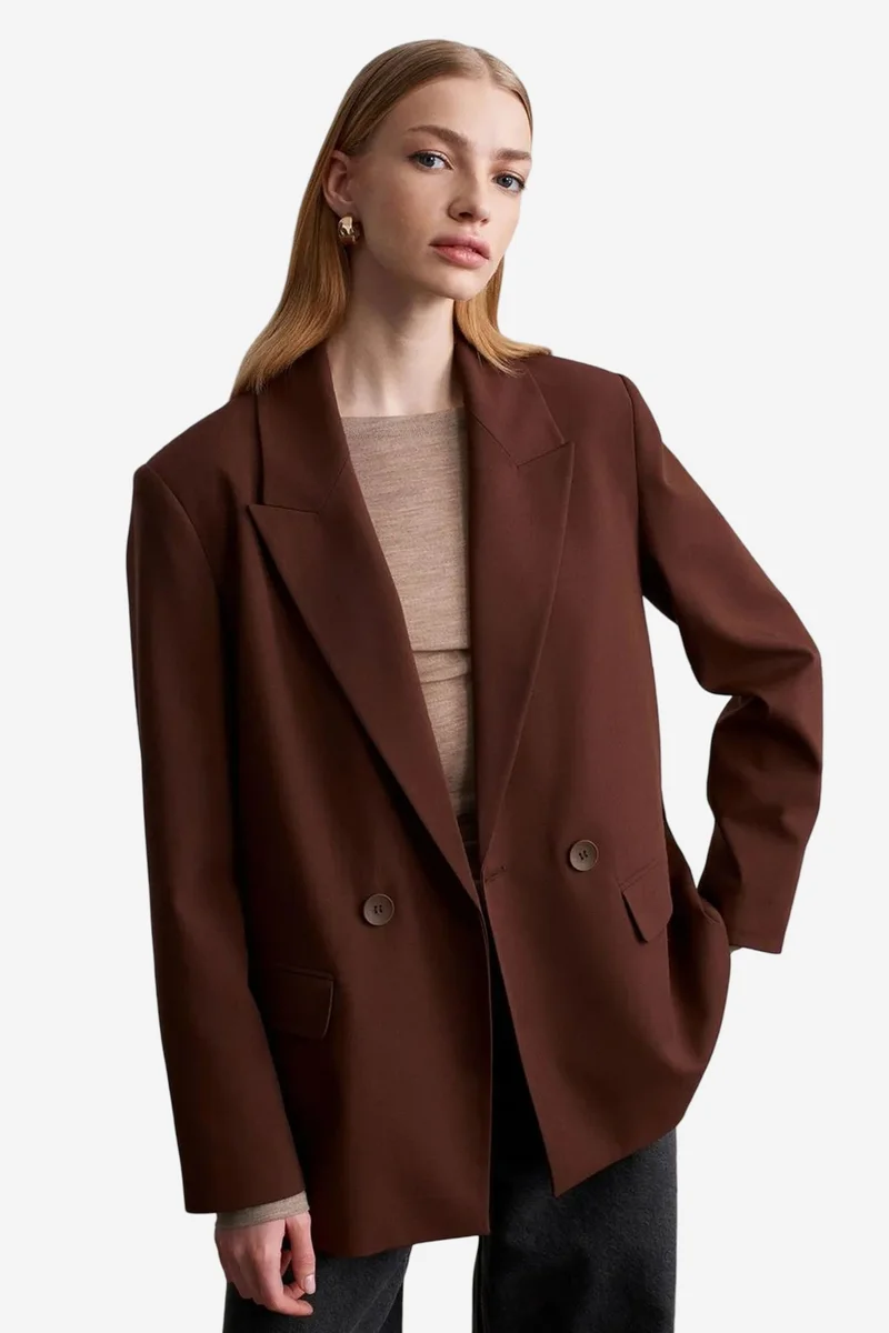 ديلفين DILVIN Oversized Long Crepe Blazer Jacket