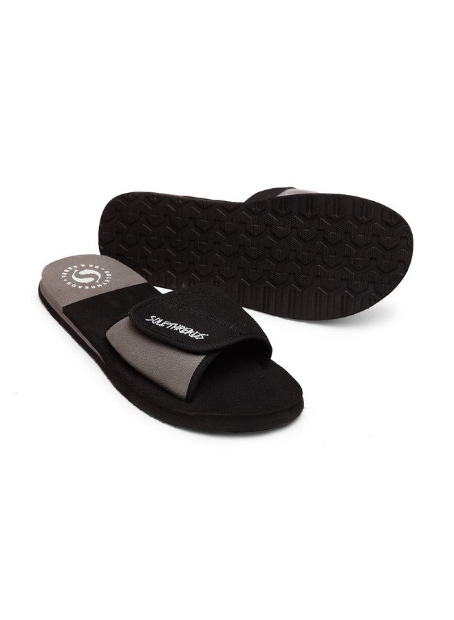 SOLETHREADS SOLETHREADS FREEWAY | Slides | Velcro Adjustable Strap | Cushioned Footbed | Comfy | Slippers | Flip Flops for Men | UK 11 | BLACK/GREY  - Image 5