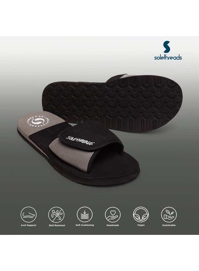 SOLETHREADS SOLETHREADS FREEWAY | Slides | Velcro Adjustable Strap | Cushioned Footbed | Comfy | Slippers | Flip Flops for Men | UK 11 | BLACK/GREY  - Image 3