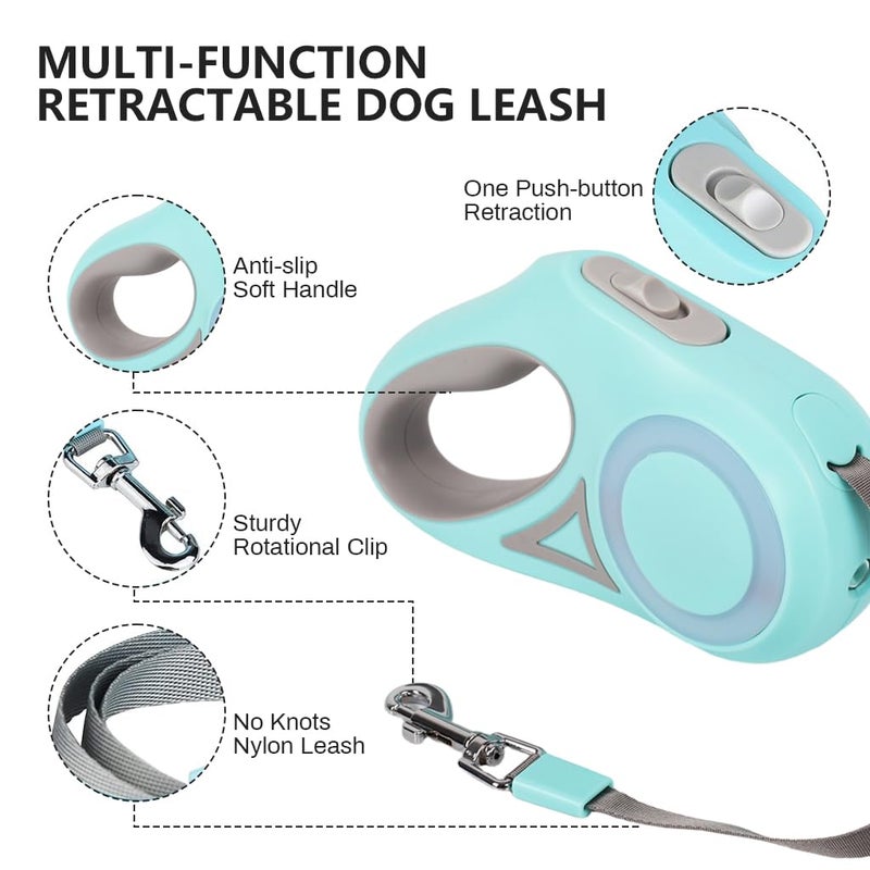 Qpets® سلسلة كلاب قابلة للسحب LED، مقبض مريح مضاد للانزلاق، سلسلة مشي الكلاب، شريط على شكل بكرة، مضيئة عاكسة، طول قابل للتعديل مع زر قفل و مشبك دوار 360° (أخضر) - Image 3