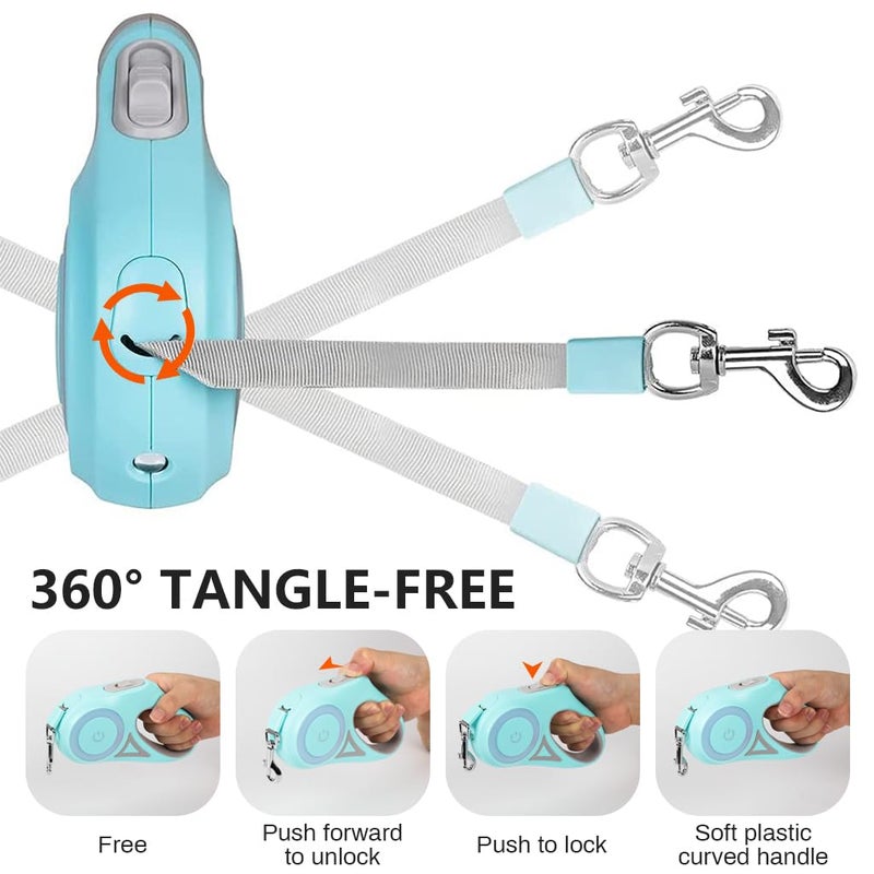 Qpets® سلسلة كلاب قابلة للسحب LED، مقبض مريح مضاد للانزلاق، سلسلة مشي الكلاب، شريط على شكل بكرة، مضيئة عاكسة، طول قابل للتعديل مع زر قفل و مشبك دوار 360° (أخضر) - Image 2