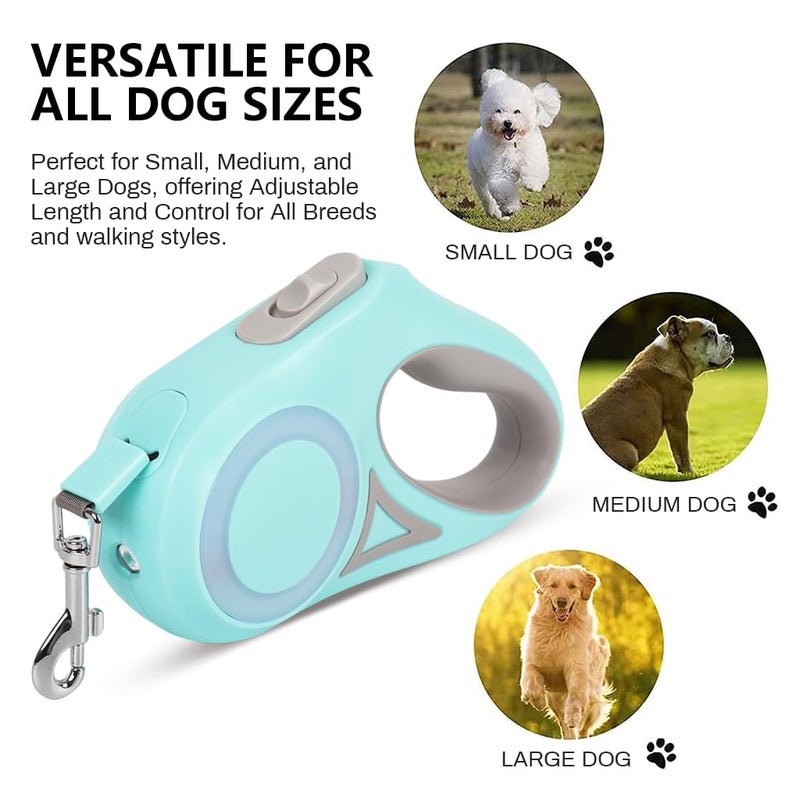 Qpets® سلسلة كلاب قابلة للسحب LED، مقبض مريح مضاد للانزلاق، سلسلة مشي الكلاب، شريط على شكل بكرة، مضيئة عاكسة، طول قابل للتعديل مع زر قفل و مشبك دوار 360° (أخضر) - Image 5