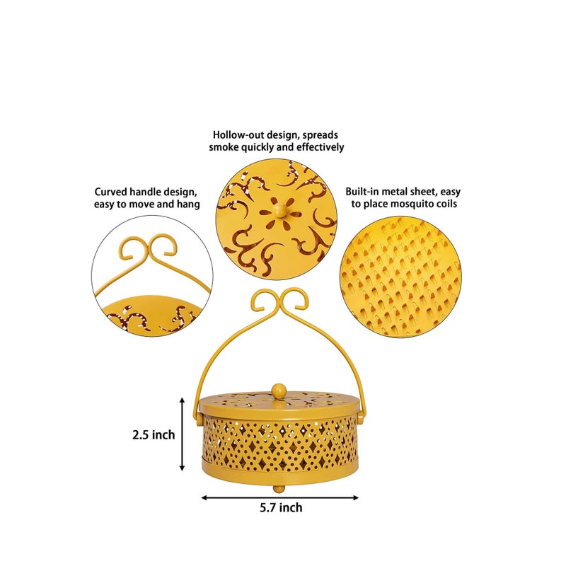 SOLARAE Mosquito Coil Holder, Retro Portable Mosquito Incense Burner for Home and Camping (Yellow) - Image 2