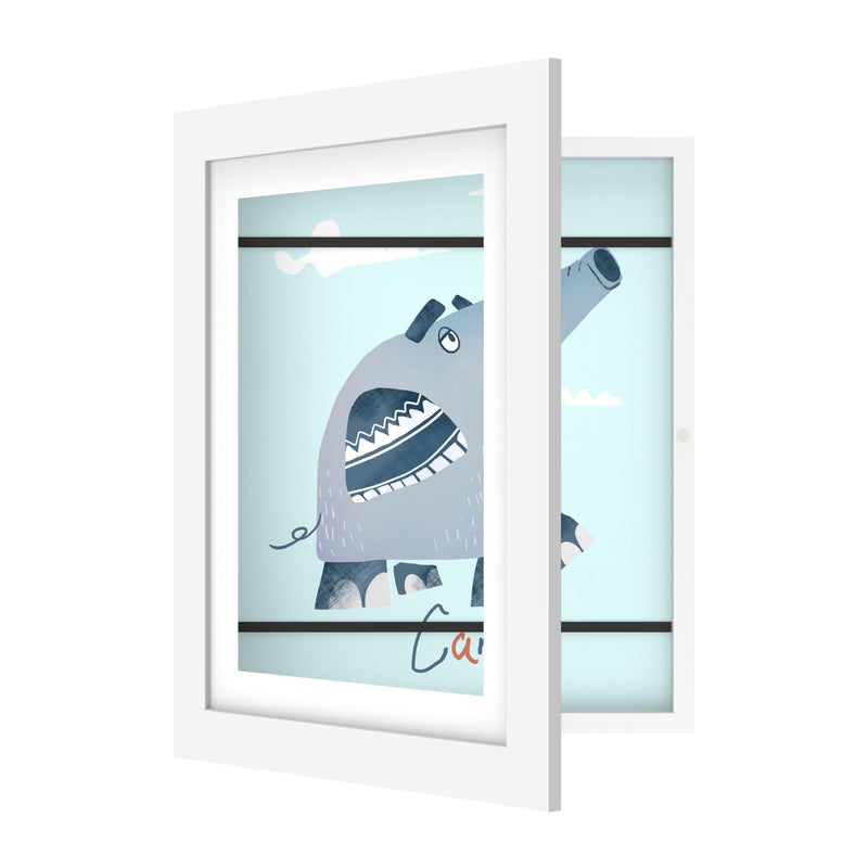 FrameWorks 10x125 White Wooden Kids Art Frame with Magnetic Door  Display for 3D Artwork Photos Crafts  Gallery Style Edges Wall Decor for Home Playroom Easy Access Frame for Creativity