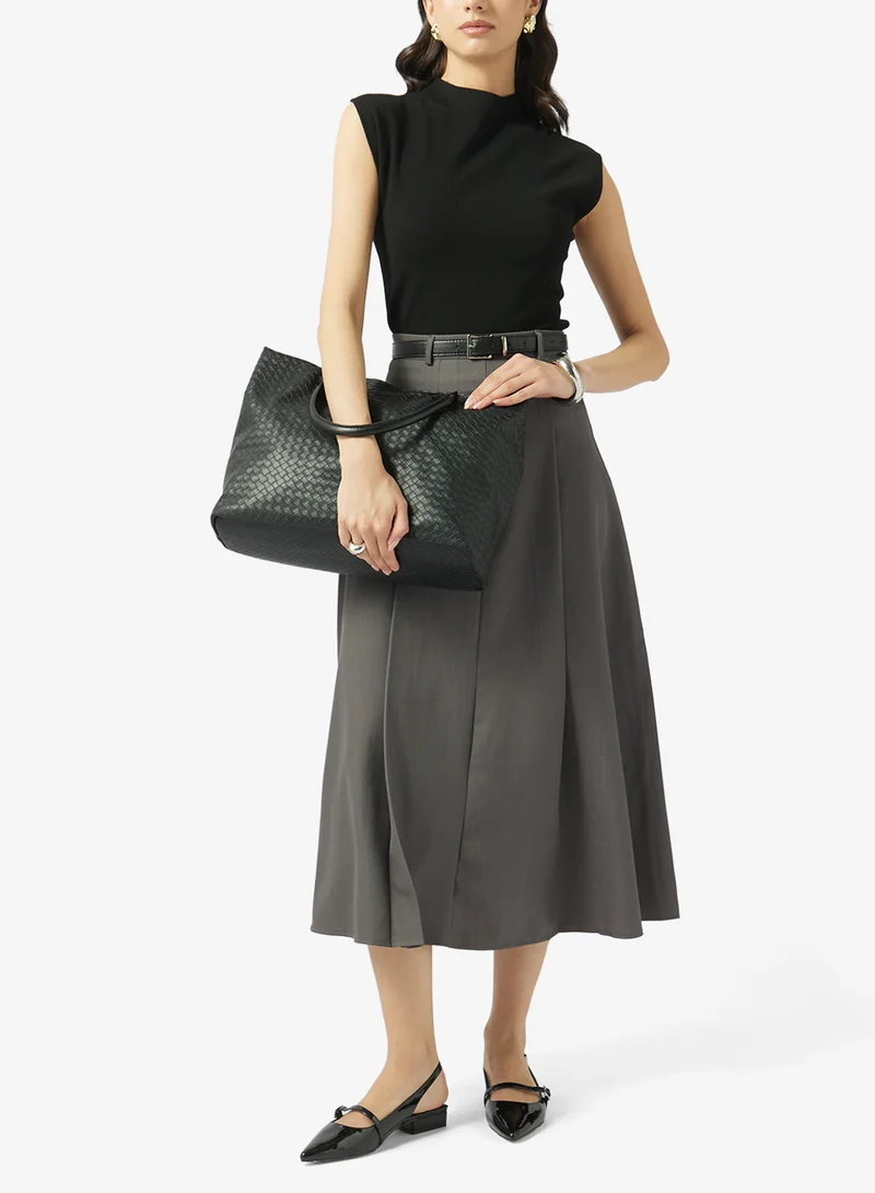 Ella Black Woven Texture Detail Tote Bag for Women | Best Price UAE