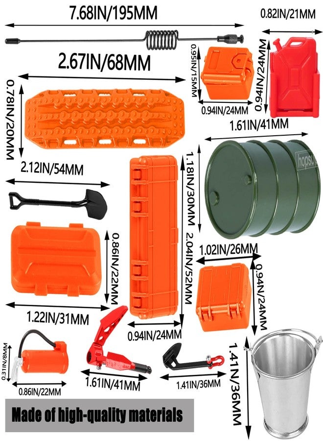 hopsupRC مجموعة أدوات hopsupRC لسيارات TRX4M K10 SCX24 FCX24 K5 AX24 بمقياس 1/18 و1/24، تتضمن برميل زيت/حبل سحب/لوح إنقاذ/صندوق خشبي/هوائيات/شبكة طفاية حريق/صندوق أدوات/صندوق خشبي/شبكة أمتعة/عبوة زينة محاكاة/مجرفة، لون برتقالي - Image 4