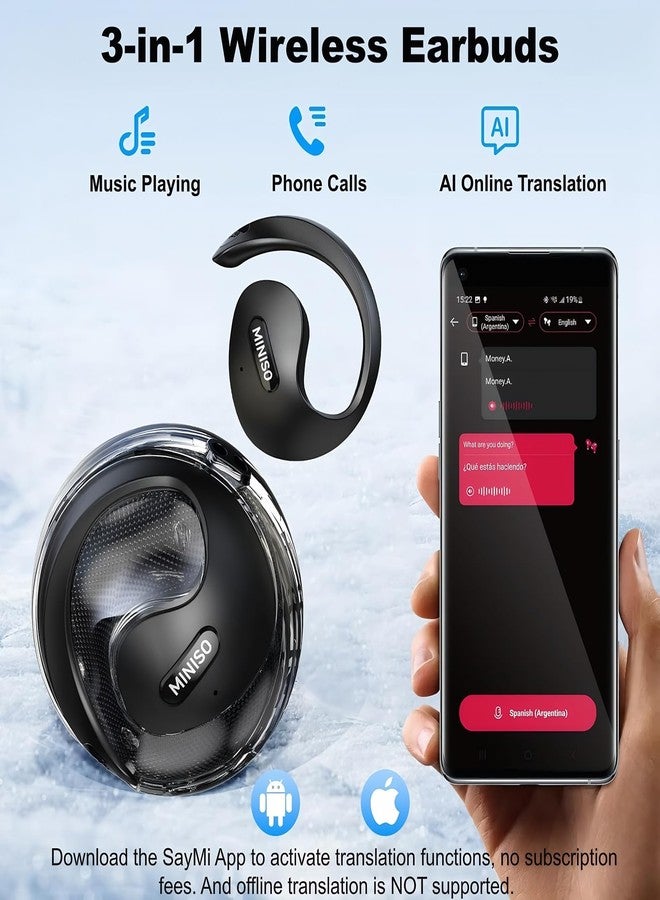 ميني سو سماعات أذن بلوتوث MINISO X15PRO مفتوحة الأذن، مريحة، صوت ستيريو عالي الدقة، 40 ساعة تشغيل، مقاومة للماء بمعيار IPX5، ترجمة ذكية بـ 165 لغة عبر تطبيق للسفر والرياضة والتعلم (بنفسجي) - Image 2
