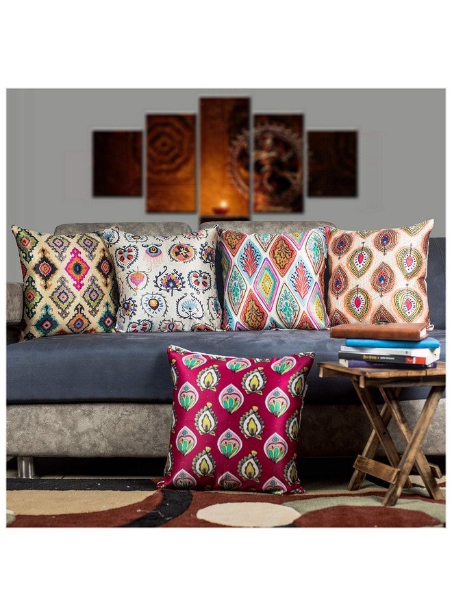 Vendola Vendola Mocha Microfiber Satin 250TC Cushion Pillow Covers, Coffee Brown, Set of 5(Motif,24x24)  - Image 1