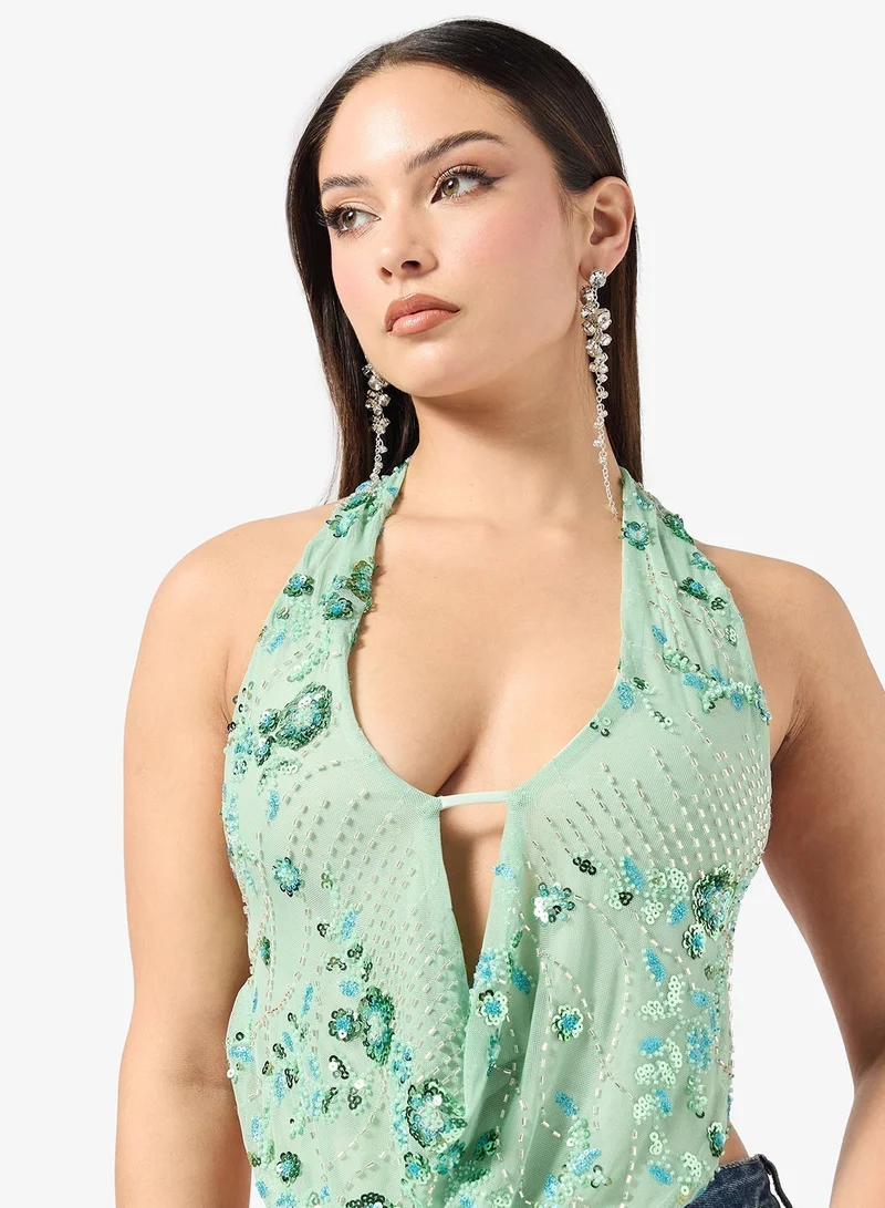Ginger Halter Neck Sequin Embellished Top