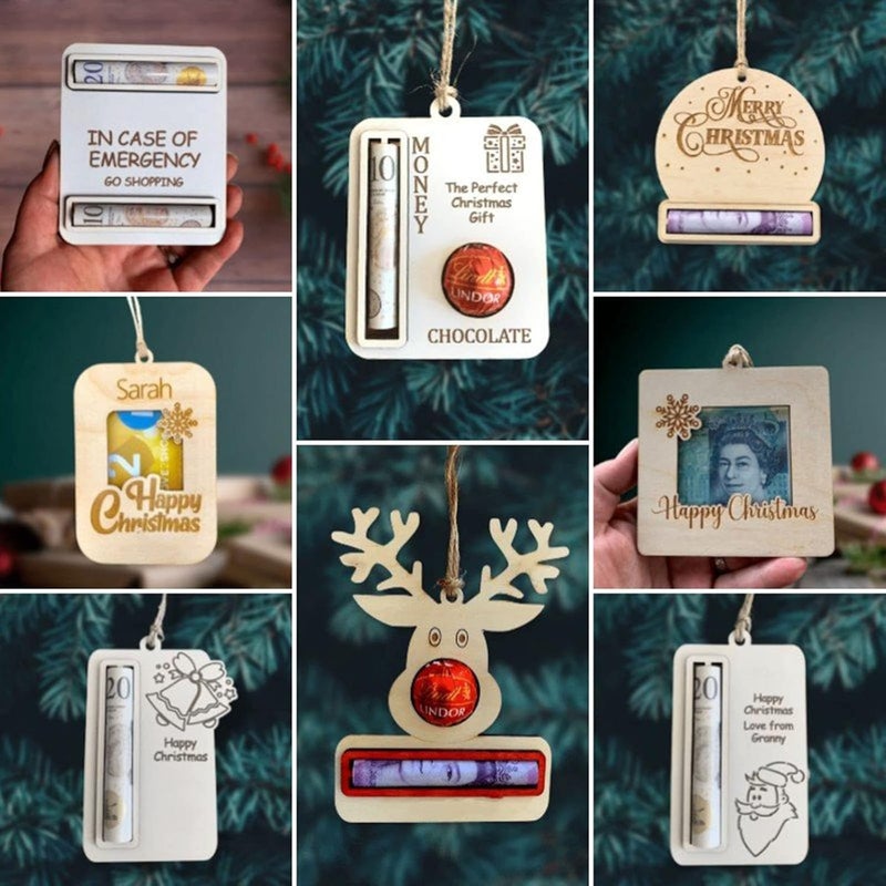 2023 New Christmas Money Cash Gift, Handmade Wooden Money Card Hanging Decoration, 8 Assorted Funny Christmas Money Holder, Personalized Creative Cash Gift Cards for Christmas, Birthdays, Holidays - Image 2