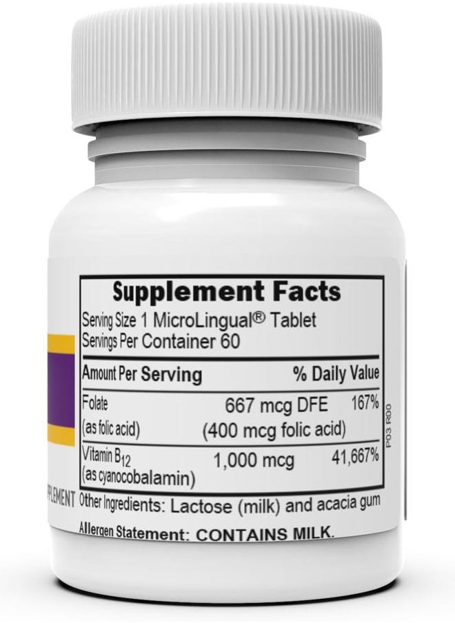 Superior Source No Shot Vitamin B-12 Cyanocobalamin 1000 mcg & Folic Acid 400 mcg - Offers Energy, Heart, Brain, & Stress Support - 60 Sublingual Dissolving Tablets  - Image 2