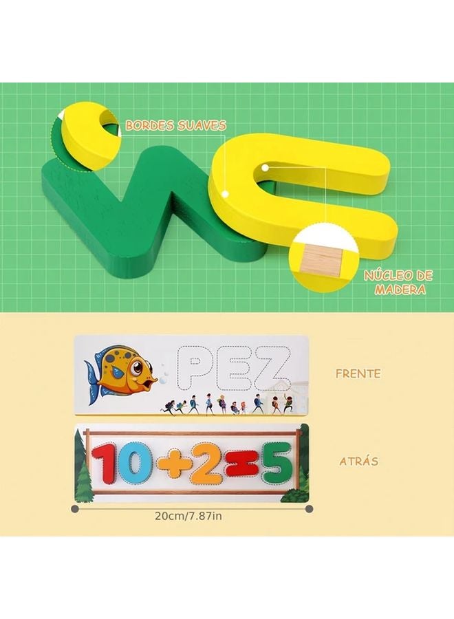 لعبة الإملاء الإسبانية 32 قطعة بطاقات تعليمية خشبية للأحرف الأبجدية لعبة تعليمية للأطفال 3 سنوات - Image 3