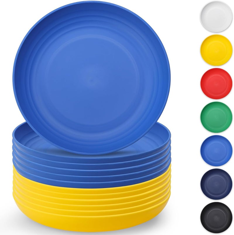 Berglander Plastic Plates Set of 12 Pieces 9 UKR Color Reusable and Sturdy Unbreakable Dinner Plates Salad Plates Pasta Bowls Dishes for Home Kid Light Weight Easy Carry for Picnic Camping - Image 1