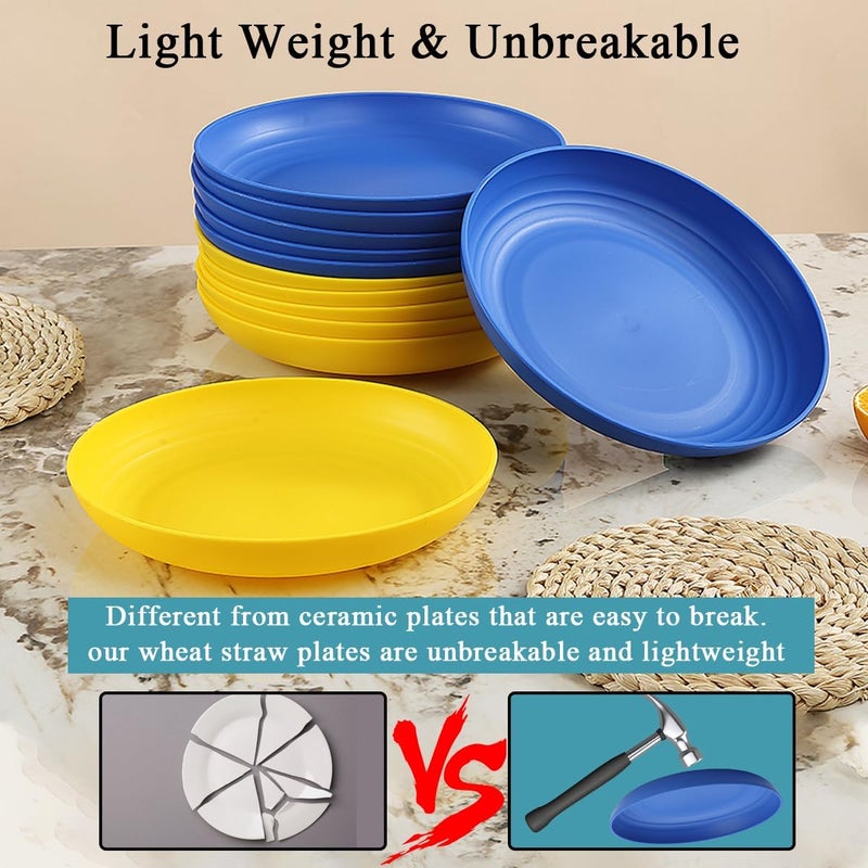 Berglander Plastic Plates Set of 12 Pieces 9 UKR Color Reusable and Sturdy Unbreakable Dinner Plates Salad Plates Pasta Bowls Dishes for Home Kid Light Weight Easy Carry for Picnic Camping - Image 4