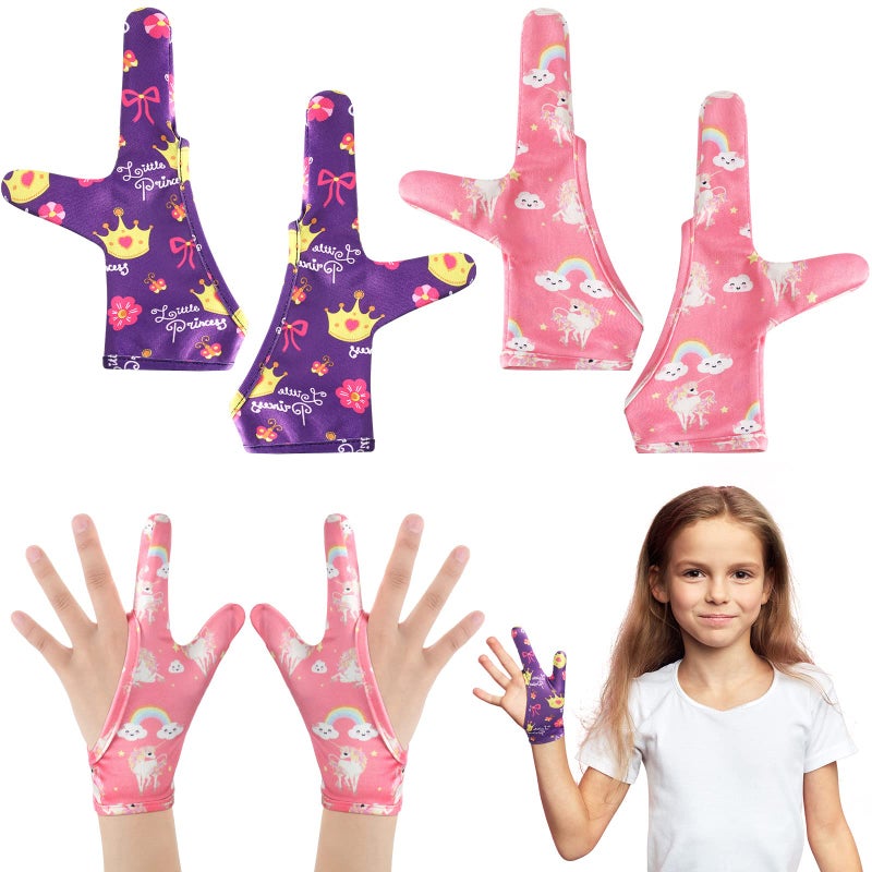 Jiuguva 4 Pcs Thumb Sucking Guard Gloves Kids Chewy Compression Gloves Breathable Guard Nail Biting Gloves Kids Stop Thumb Sucking and Finger Biting Generally for Ages 812 Unicorn Flower 2 Fingers 