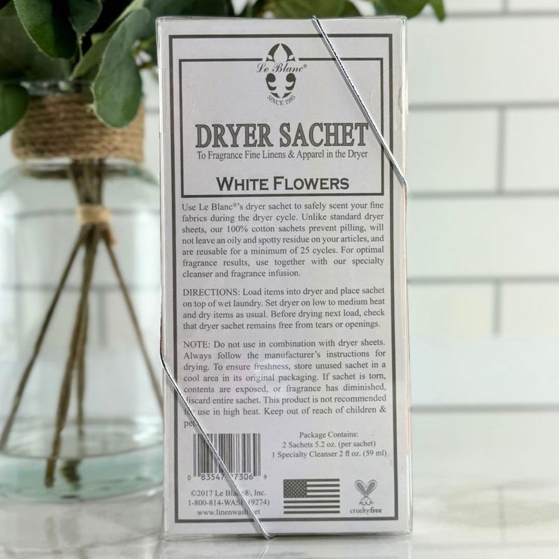 Le Blanc White Flowers Double Pack Dryer Sachet - Luxury Scented Fabric Sachet for Your Dryer (1 Pack) - Image 3