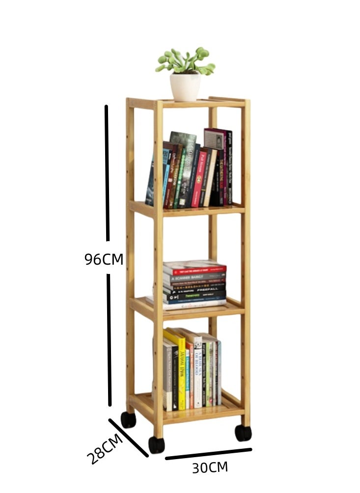 XiuWoo - Simple Style Floor-standing Bamboo BookShelf Home Finishing Storage Rack Durable Bookcase Display Shelf Storage Organizer With Wheels for Home Office - Image 1
