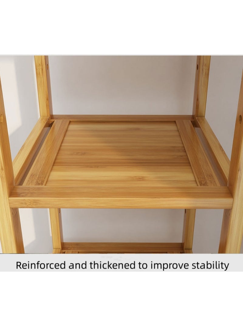 XiuWoo - Simple Style Floor-standing Bamboo BookShelf Home Finishing Storage Rack Durable Bookcase Display Shelf Storage Organizer With Wheels for Home Office - Image 1