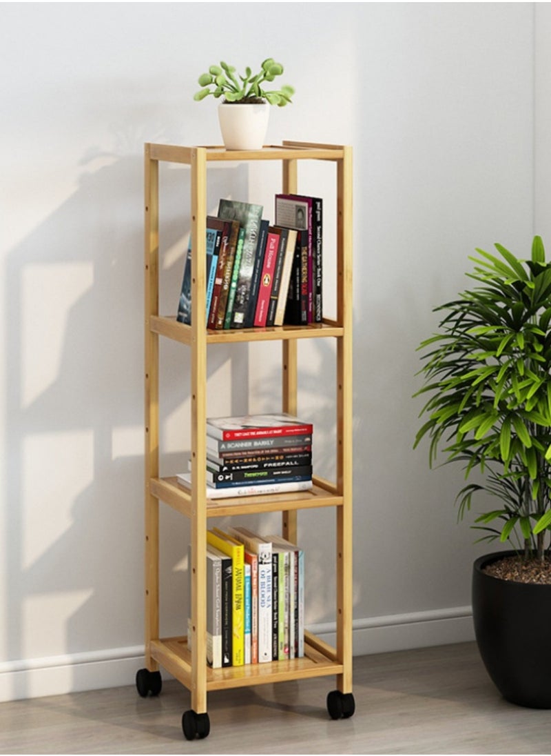 XiuWoo - Simple Style Floor-standing Bamboo BookShelf Home Finishing Storage Rack Durable Bookcase Display Shelf Storage Organizer With Wheels for Home Office - Image 1