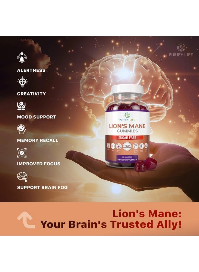 بيوريفاي لايف Purify Life - حلوى جيلاتينية خالية من السكر من Lions Mane - مكمل غذائي لتعزيز الإدراك وقوة الدماغ والاستجابة للتوتر - بنكهة التوت الطبيعية - 60 قطعة - Image 4