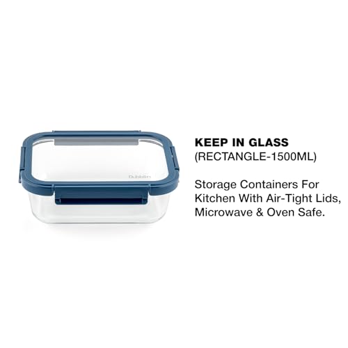 DUBBLIN Keep In Glass Borosilicate Glass Container 1500ml - Rectangular, Clear | Oven, Freezer & Microwave Safe Storage Solution (1 Piece) - Image 2