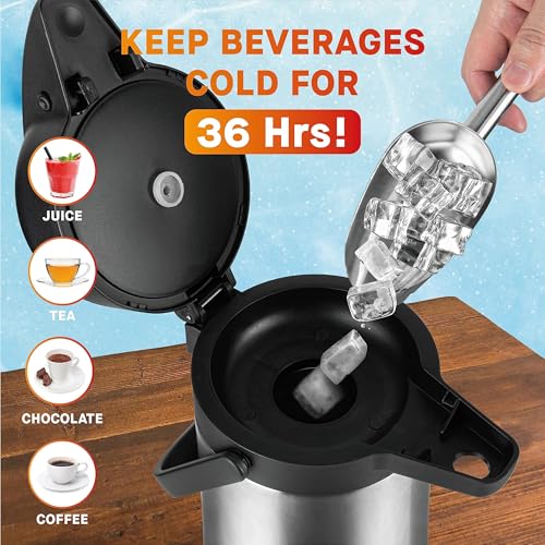 Vondior 64 Oz Airpot Coffee Dispenser with Pump, Insulated Thermal Coffee Carafe - Stainless Steel Hot Beverage Dispenser - Coffee Urn for Hot/Cold Water, Drink Dispenser for Parties - Image 4