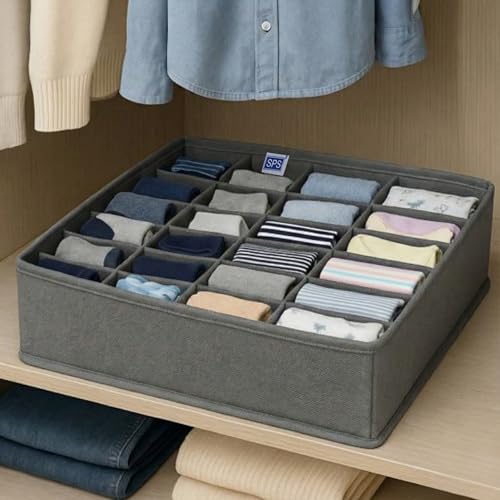 Skrill 24-Compartment - Set of 2 | Non-Woven Foldable Cloth Storage Box Set Underwear, Socks, Ties, Scarves, Bras, Lingerie Drawer Organization | Space Saving Divider Organizer Closet Storage | Grey - Image 5