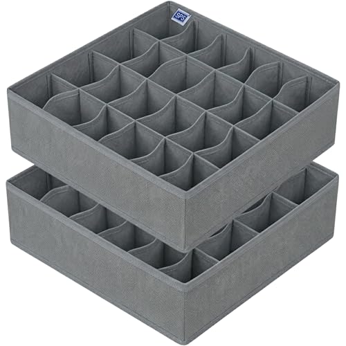 Skrill 24-Compartment - Set of 2 | Non-Woven Foldable Cloth Storage Box Set Underwear, Socks, Ties, Scarves, Bras, Lingerie Drawer Organization | Space Saving Divider Organizer Closet Storage | Grey - Image 1