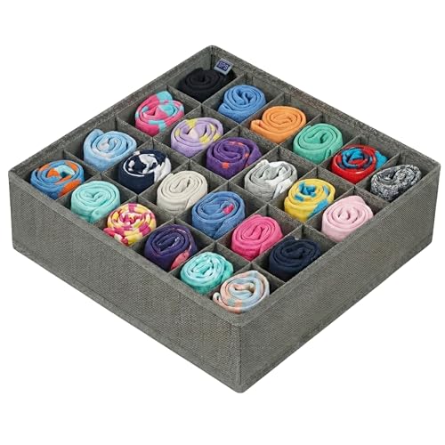 Skrill 24-Compartment - Set of 2 | Non-Woven Foldable Cloth Storage Box Set Underwear, Socks, Ties, Scarves, Bras, Lingerie Drawer Organization | Space Saving Divider Organizer Closet Storage | Grey - Image 2