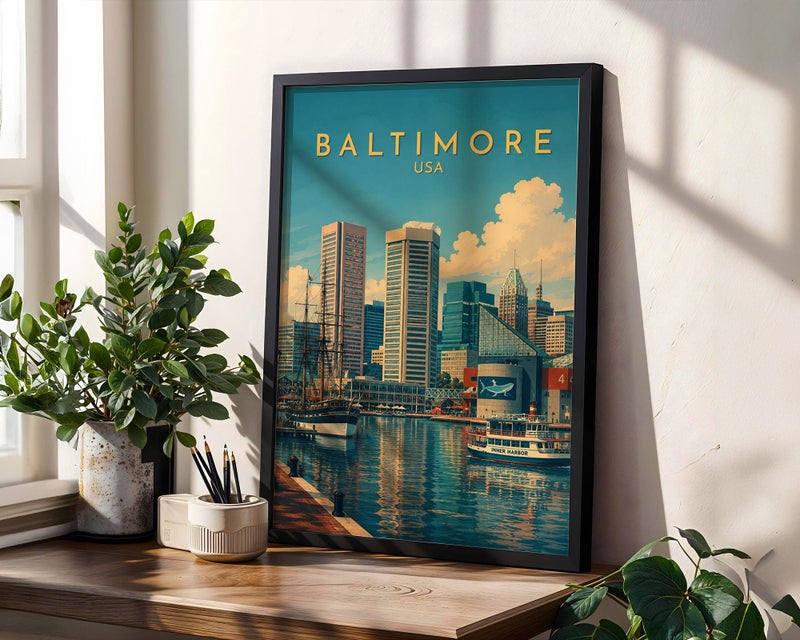 TNESSENTIAL Baltimore Skyline Poster, Inner Harbor Cityscape Wall Art, Maryland Waterfront Print, Sunset Skyline Photography, Urban Travel Decor - Image 2