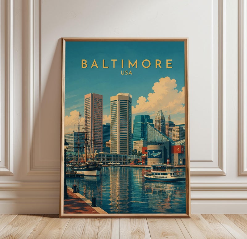 TNESSENTIAL Baltimore Skyline Poster, Inner Harbor Cityscape Wall Art, Maryland Waterfront Print, Sunset Skyline Photography, Urban Travel Decor - Image 1