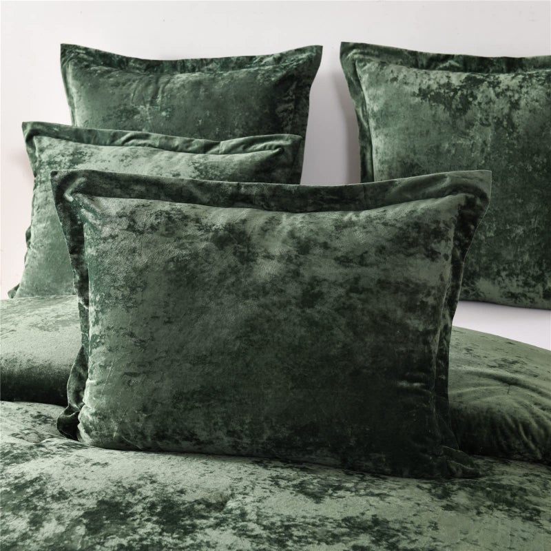 Fredsure Distressed Velvet Comforter Set, 5 Pieces Blackish Green Queen, Distressed Velvet Face and Brushed Microfiber Reverse - Image 3