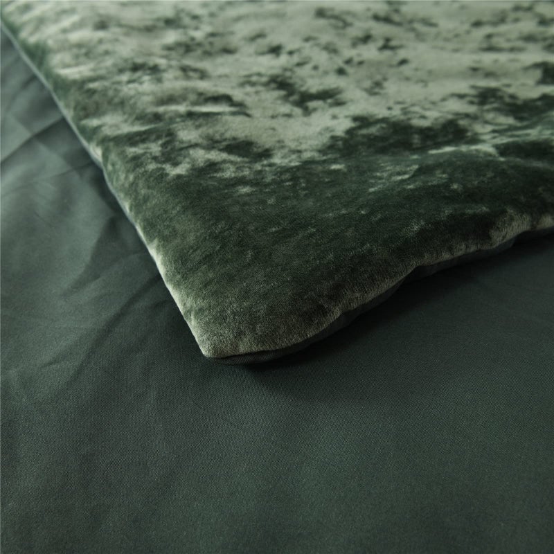 Fredsure Distressed Velvet Comforter Set, 5 Pieces Blackish Green Queen, Distressed Velvet Face and Brushed Microfiber Reverse - Image 5