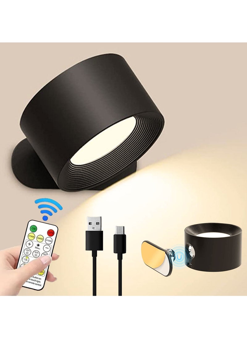 ماركة غير محددة مصابيح قراءة LED، شمعدانات مثبتة على الحائط مع 3 درجات حرارة ألوان و3 مستويات سطوع، بطارية قابلة لإعادة الشحن، كرة مغناطيسية تدور 360 درجة، جهاز تحكم عن بعد وتحكم باللمس، أسود  - Image 1